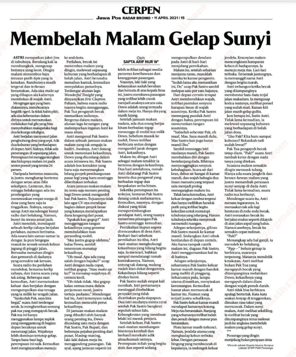 Membelah Malam Gelap Sunyi Stkip Pgri Ponorogo